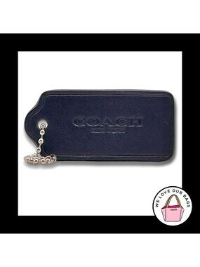 2.25" COACH NEW YORK Navy Blue Smooth Leather Fob Bag Charm Keychain Hang Tag